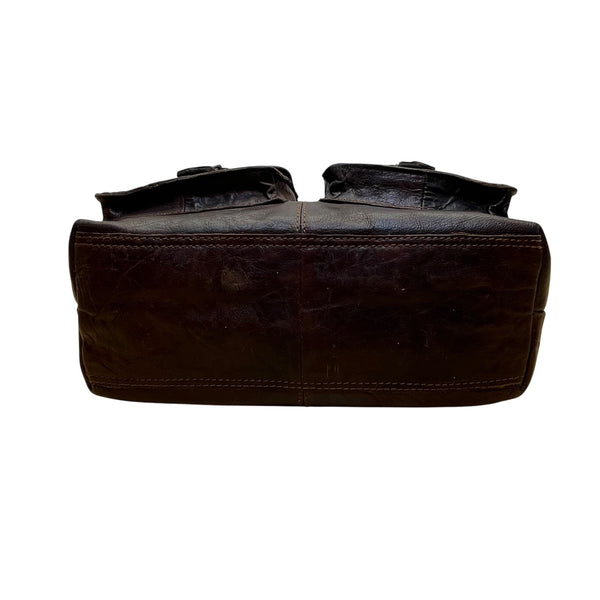 Spikes & Sparrow Womens Brown Leather Adjustable Crossbody Bag Dual Pocket