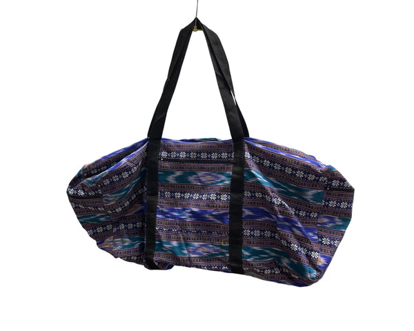 BKK Womens Blue Polyester Patterned Large Duffle Bag With Zipper Closure & Black Handles