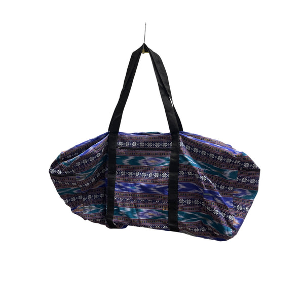 BKK Womens Blue Polyester Patterned Large Duffle Bag With Zipper Closure & Black Handles