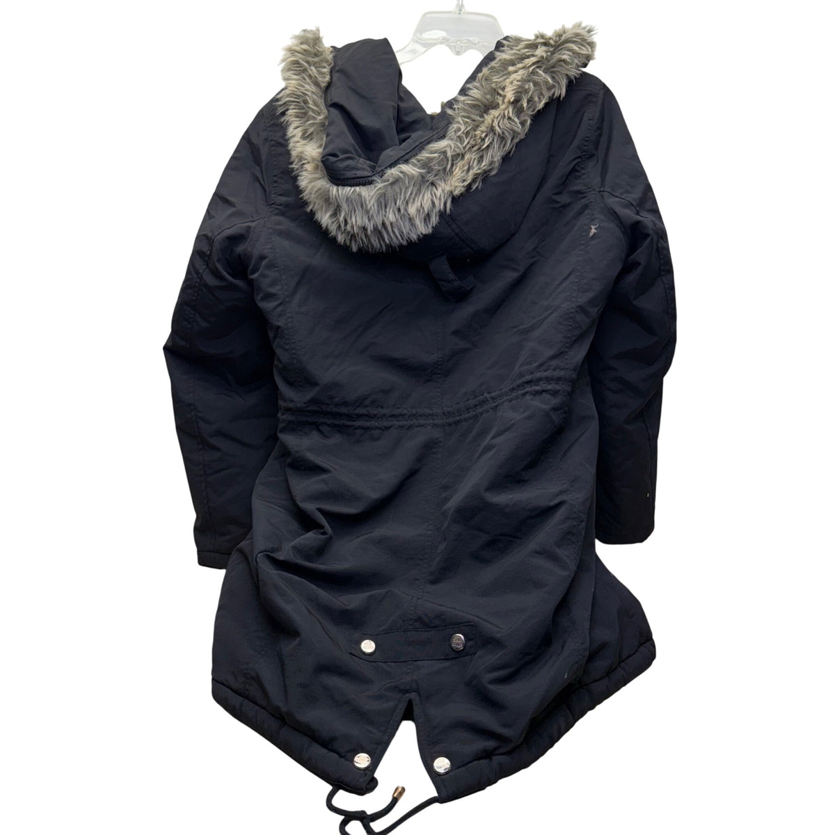 Steve Madden Womens Black Faux Fur Lined Hooded Parka Jacket Size Large Warm & Stylish