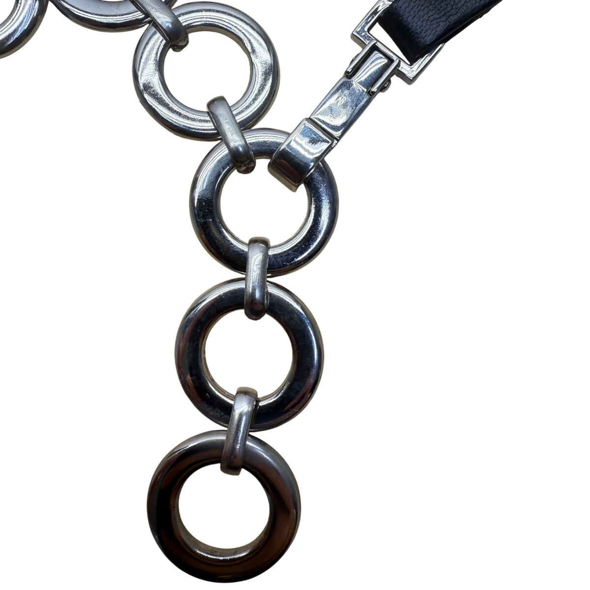 Chain Link & Faux Leather Belt Silver/Black Metal 34 Inches Adjustable Modern Design