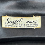 Vintage 40s Sagil Paris Black Beads Floral Enamel Frame Chain Strap Purse Sz S