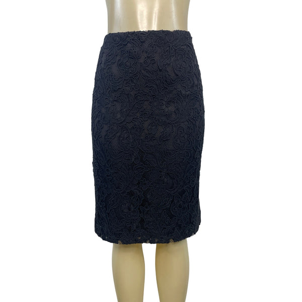 Talbots Black Floral Lace Pencil Skirt Womens Size 8 Knee-Length Back Zipper Closure