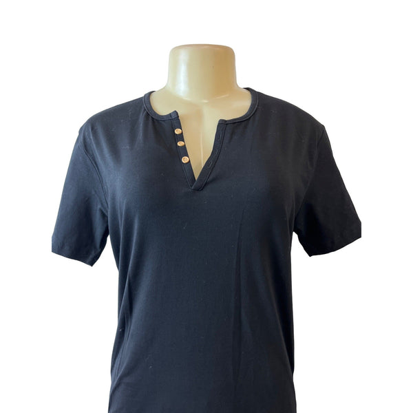 Vav Women's Henley Black Short Sleeve Shirt Sz L - NWT