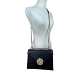 Michael Kors Black Quilted Leather Rhinestone Rose Snap Crossbody Bag Size M