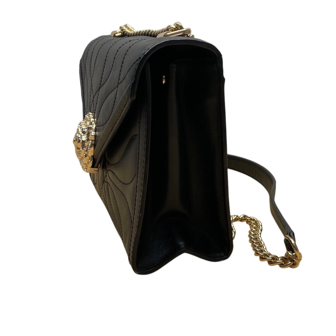 Michael Kors Black Quilted Leather Rhinestone Rose Snap Crossbody Bag Size M