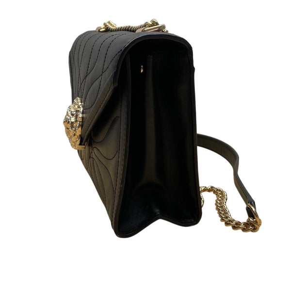 Michael Kors Black Quilted Leather Rhinestone Rose Snap Crossbody Bag Size M