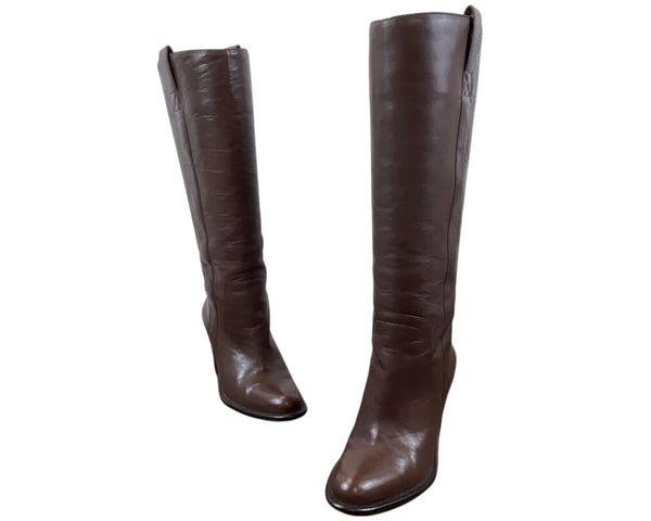 Banana Republic Women’s Brown Leather Knee-High Pull On Heeled Boots Size 6