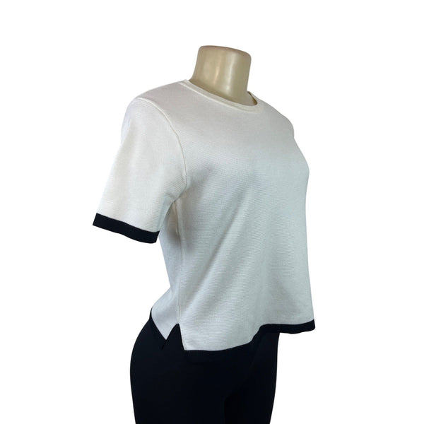 Zara Womens Short Sleeve Knit Top White With Black Trim Size S