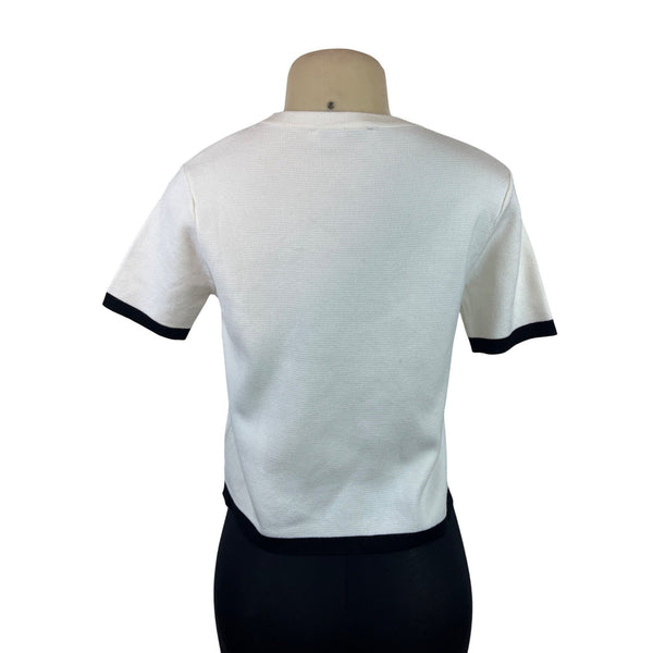 Zara Womens Short Sleeve Knit Top White With Black Trim Size S