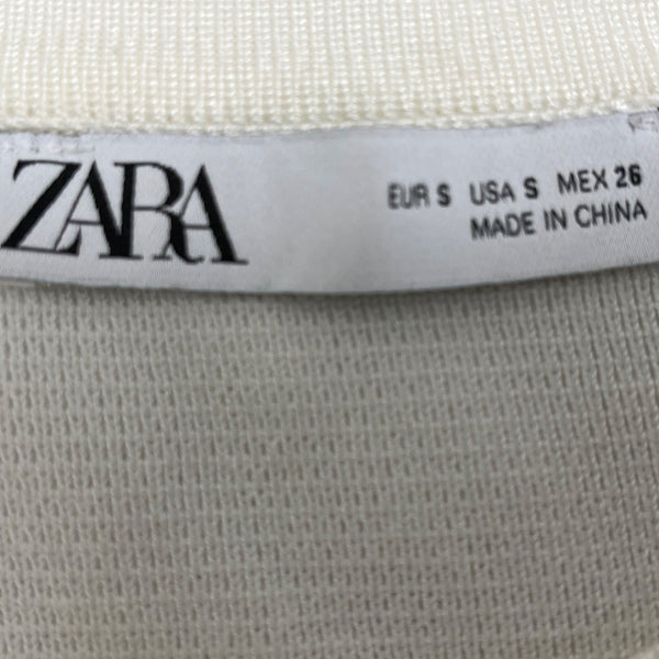 Zara Womens Short Sleeve Knit Top White With Black Trim Size S