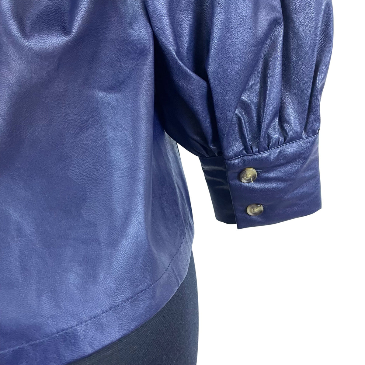 Rachel Comey Women's Navy Faux Leather Button Down Blouse With Tie Neck XXS