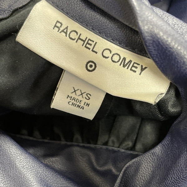 Rachel Comey Women's Navy Faux Leather Button Down Blouse With Tie Neck XXS