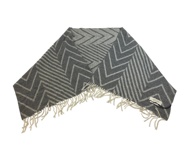 Scotch & Soda Grey Chevron Print Unisex Wool Shawl - New