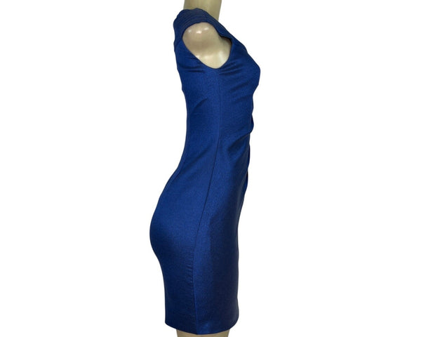 Adrianna Papell Petite Royal Blue Dress With Floral Shoulder Detail Size 2P