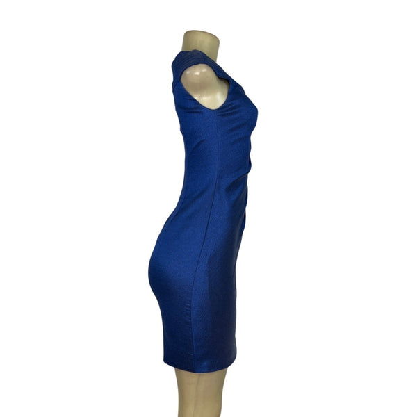 Adrianna Papell Petite Royal Blue Dress With Floral Shoulder Detail Size 2P