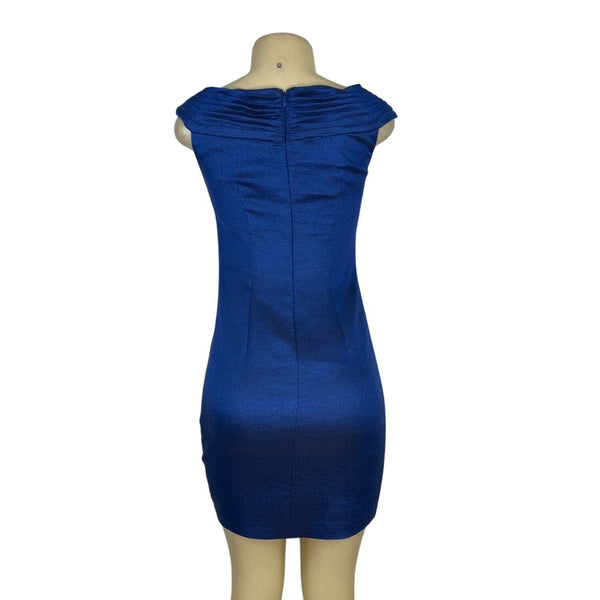 Adrianna Papell Petite Royal Blue Dress With Floral Shoulder Detail Size 2P