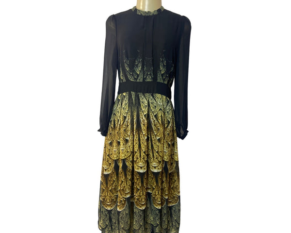 Gyalwana Women's Black and Yellow A-Line Dress Sz L - NWT