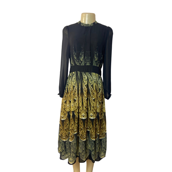 Gyalwana Women's Black and Yellow A-Line Dress Sz L - NWT