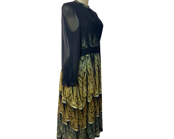 Gyalwana Women's Black and Yellow A-Line Dress Sz L - NWT