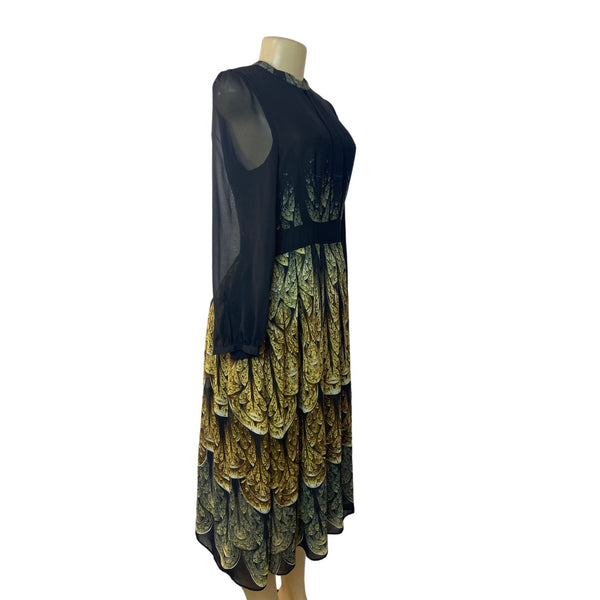 Gyalwana Women's Black and Yellow A-Line Dress Sz L - NWT