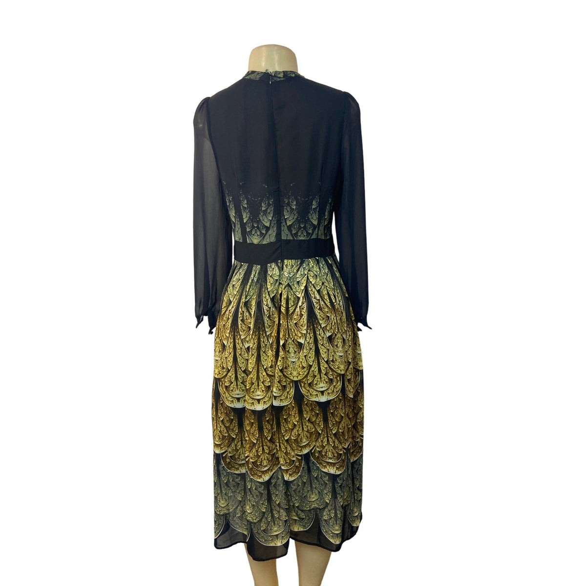 Gyalwana Women's Black and Yellow A-Line Dress Sz L - NWT