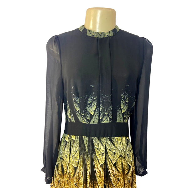 Gyalwana Women's Black and Yellow A-Line Dress Sz L - NWT