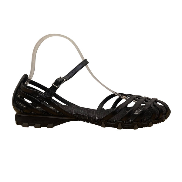 Skechers Women’s Black Strappy Cushioned Sole Open Toe Flat Sandals