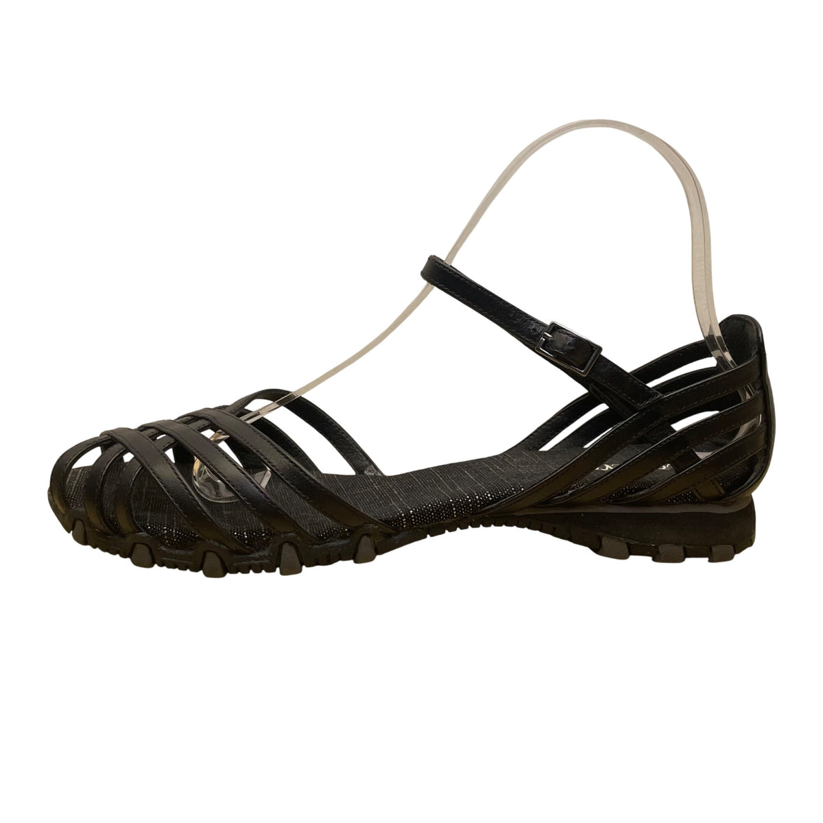 Skechers Women’s Black Strappy Cushioned Sole Open Toe Flat Sandals