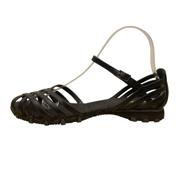 Skechers Women’s Black Strappy Cushioned Sole Open Toe Flat Sandals
