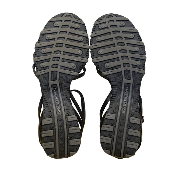 Skechers Women’s Black Strappy Cushioned Sole Open Toe Flat Sandals