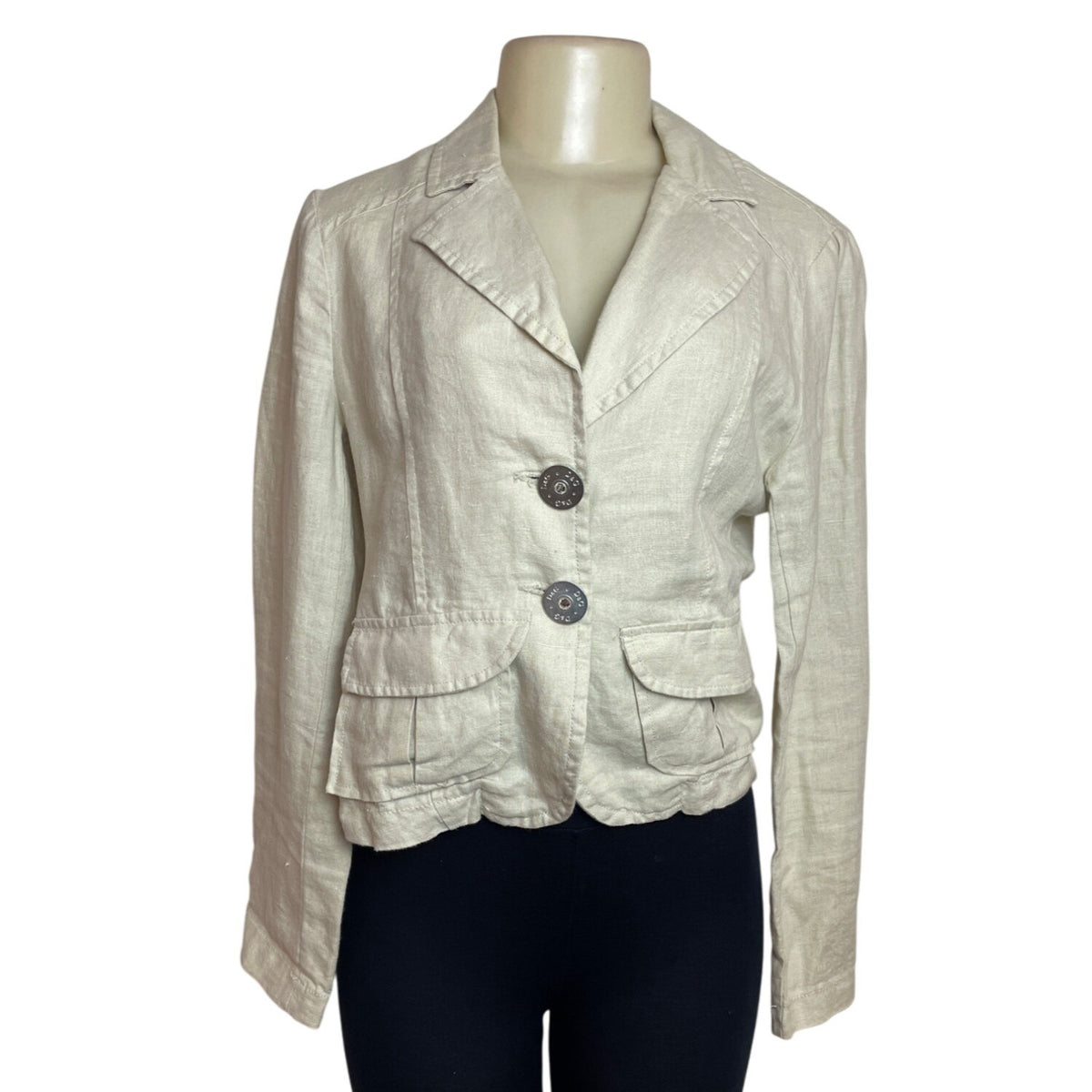 Gabbana Beige Linen Women's Blazer Jacket With Crystal D&G Logo Size L