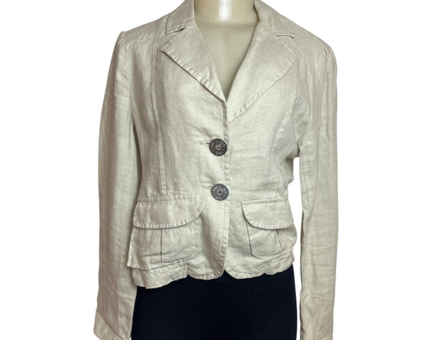 Gabbana Beige Linen Women's Blazer Jacket With Crystal D&G Logo Size L