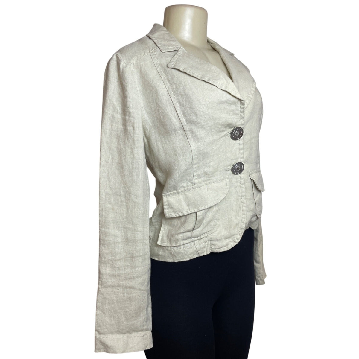 Gabbana Beige Linen Women's Blazer Jacket With Crystal D&G Logo Size L