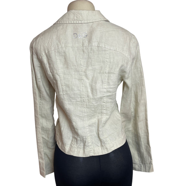 Gabbana Beige Linen Women's Blazer Jacket With Crystal D&G Logo Size L