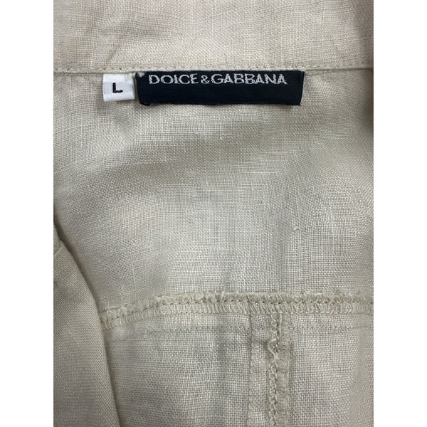 Gabbana Beige Linen Women's Blazer Jacket With Crystal D&G Logo Size L