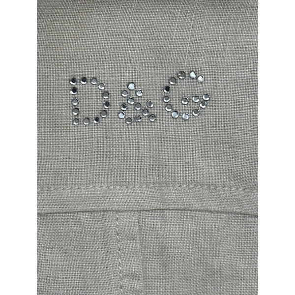 Gabbana Beige Linen Women's Blazer Jacket With Crystal D&G Logo Size L