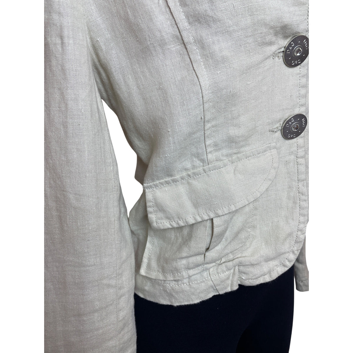 Gabbana Beige Linen Women's Blazer Jacket With Crystal D&G Logo Size L