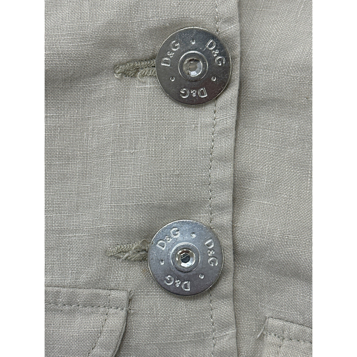 Gabbana Beige Linen Women's Blazer Jacket With Crystal D&G Logo Size L