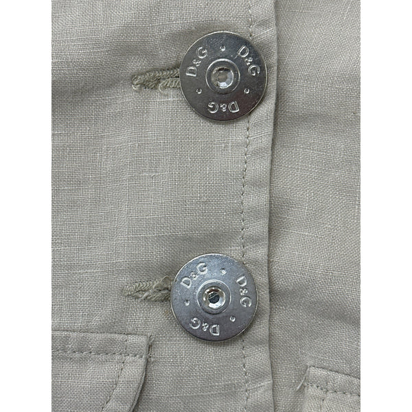 Gabbana Beige Linen Women's Blazer Jacket With Crystal D&G Logo Size L