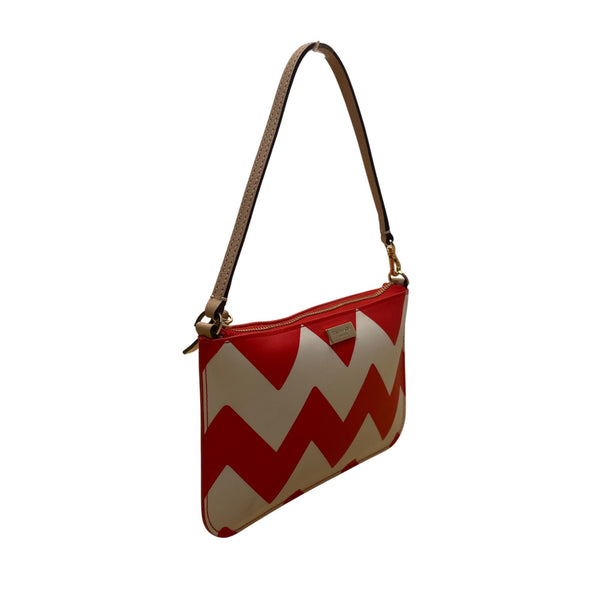 Kate Spade Women’s Orange & White Leather Chevron Gold Hardware Clutch Size S