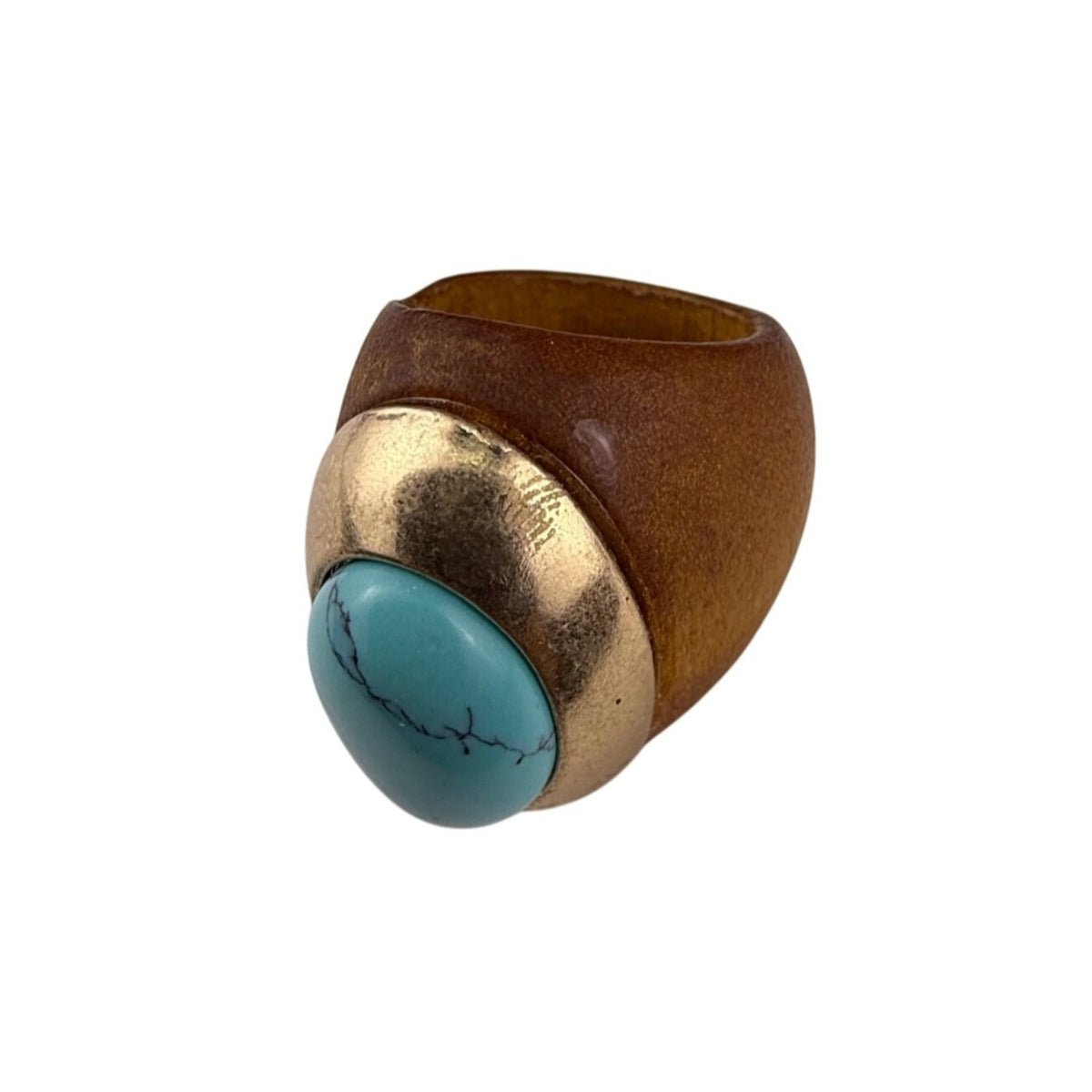 Wooden Statement Ring With Turquoise Stone Accent