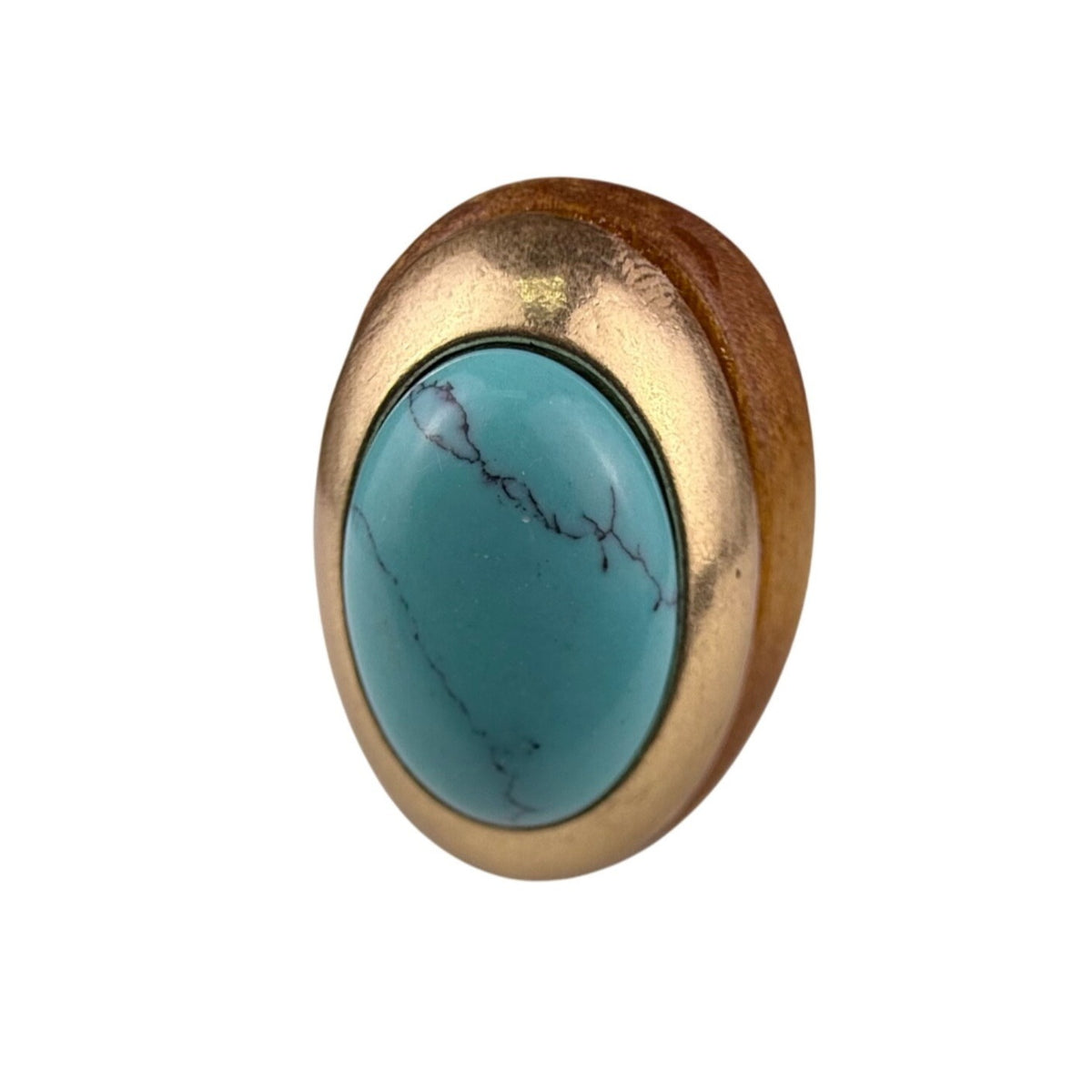 Wooden Statement Ring With Turquoise Stone Accent