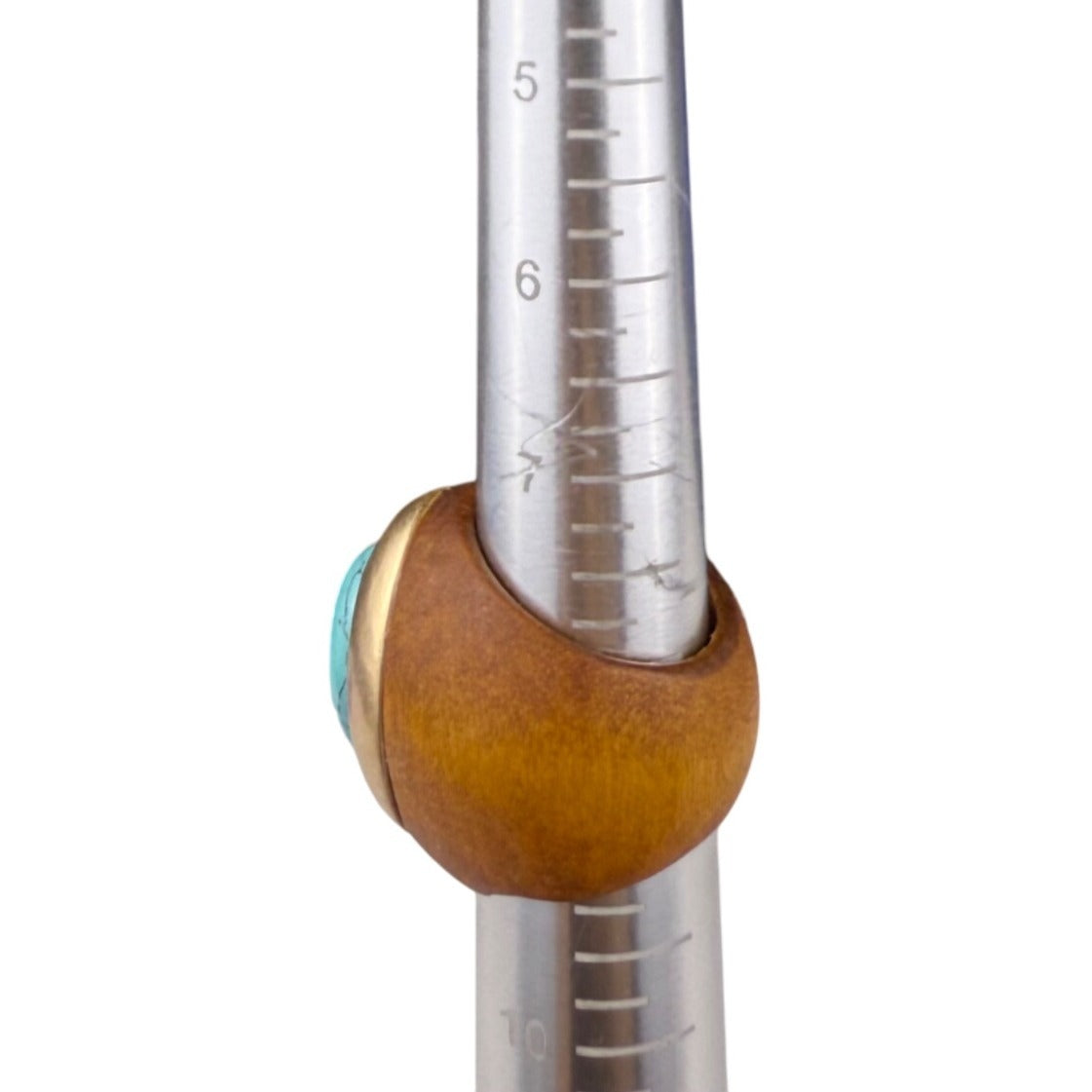 Wooden Statement Ring With Turquoise Stone Accent