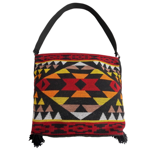Women's Red and Black Southwest Tribal Print Bucket Bag Sz M