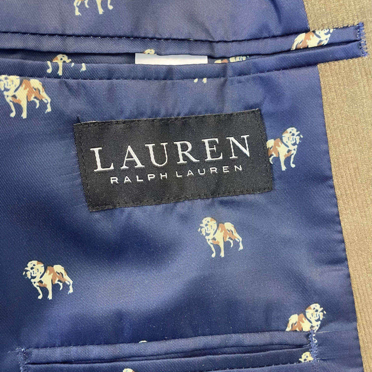 Lauren Ralph Lauren Mens Olive Corduroy Sport Coat Navy Patterned Lining Sz 43R