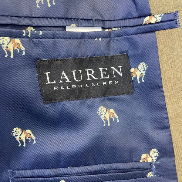 Lauren Ralph Lauren Mens Olive Corduroy Sport Coat Navy Patterned Lining Sz 43R