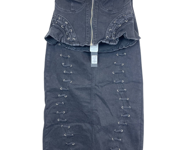 Fashion Nova Womens Black Denim Corset Lace-Up Skirt Set Size M