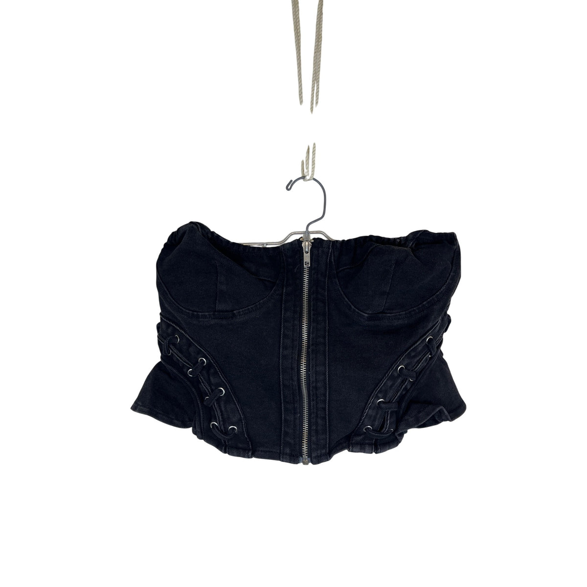 Fashion Nova Womens Black Denim Corset Lace-Up Skirt Set Size M