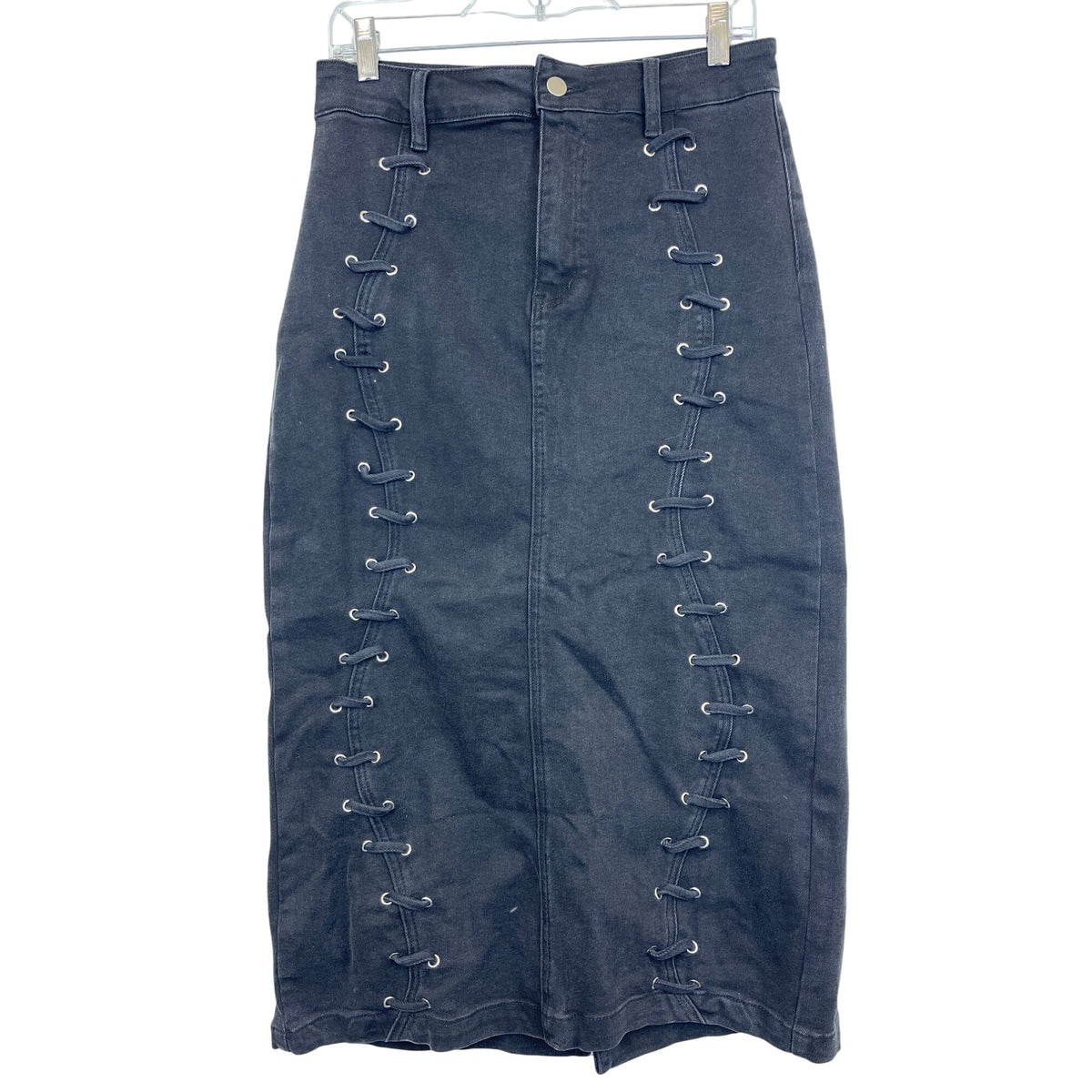 Fashion Nova Womens Black Denim Corset Lace-Up Skirt Set Size M